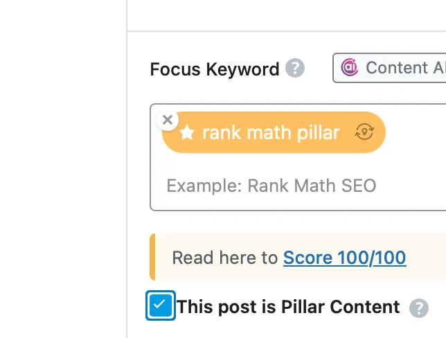 rank math pillar settings