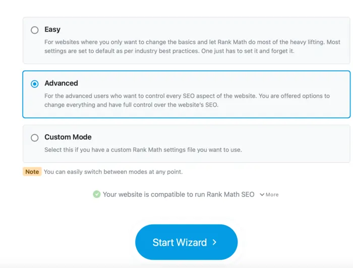 Choose Easy or Advanced Mode