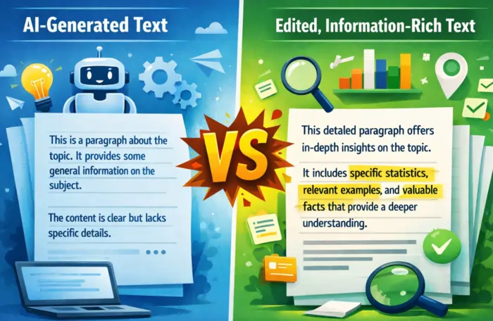 ai generated text vs edited information-rich text
