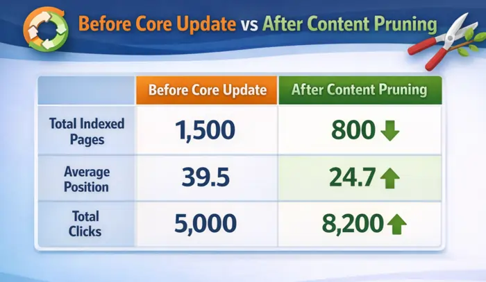 before core update vs after content prunning